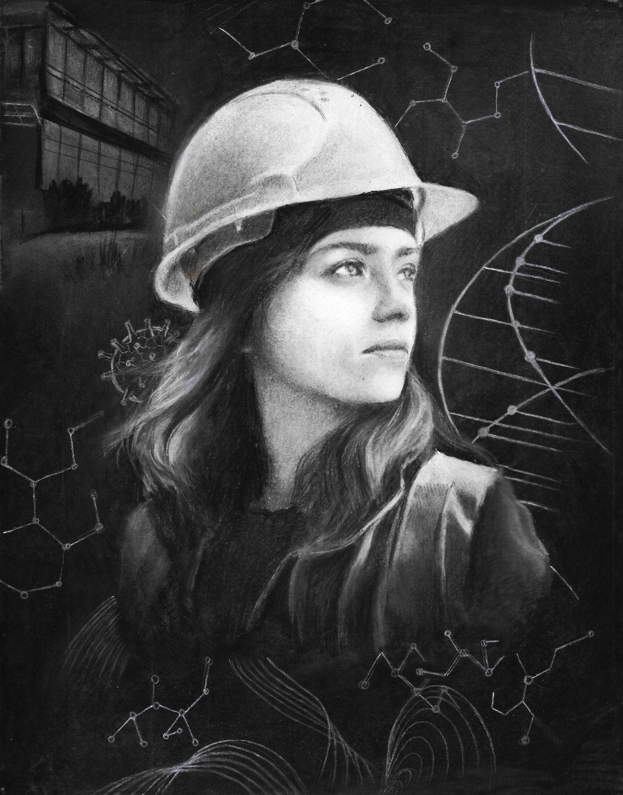 Gwen Kingsman – woman in hard hat, scientific illustration